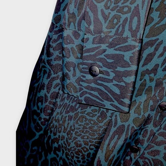 Top Shop Leopard Midi Sz 8 Turquoise Black Button Crepe Dress Academia Whimsicor - Picture 6 of 13